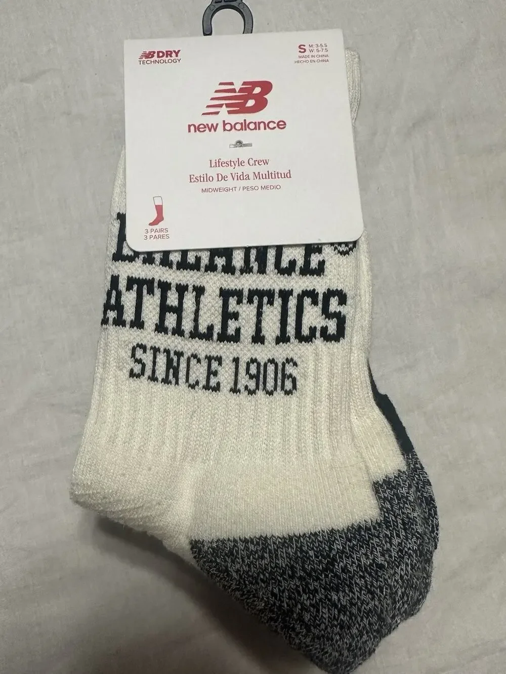 new balance Size Small 3 Pairs lifestyle Crew Socks NB DRY Technology LAS 35111